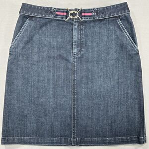 Talbots Skirt Women 10 Blue Jean Denim Knee Length Pockets Cotton Casual Stretch